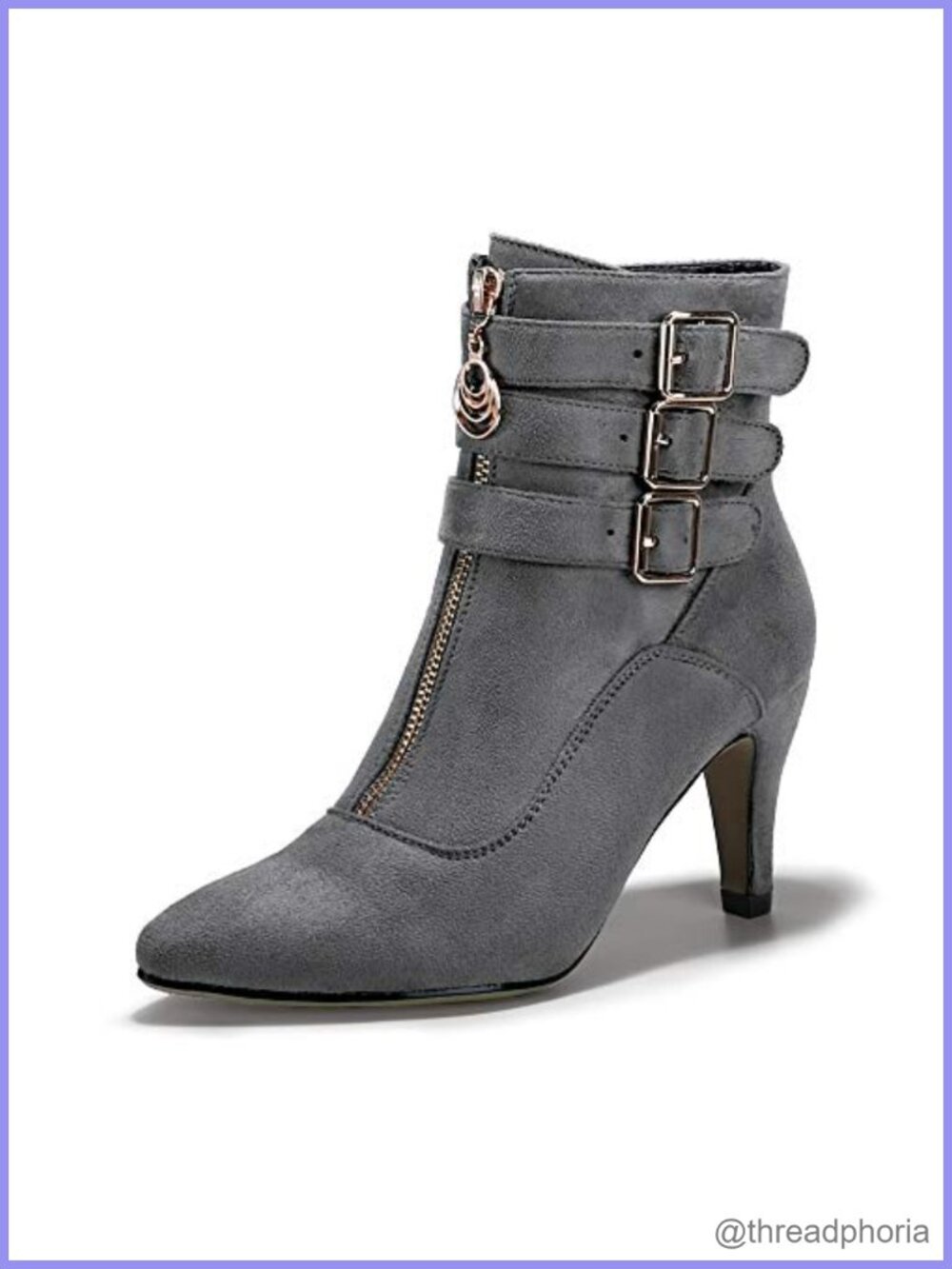 Pointed Toe Metal Buckle Strap Ankle Booties Kitten Heel Side Zipper Dress Boots